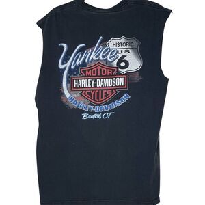 Harley Davidson T Shirt Vintage Sleeveless Bristol CT Cotton Graphic Black Large